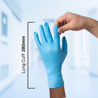 Handicare Blue Nitrile Long Cuff Powder Free Disposable Gloves (Carton of 10)