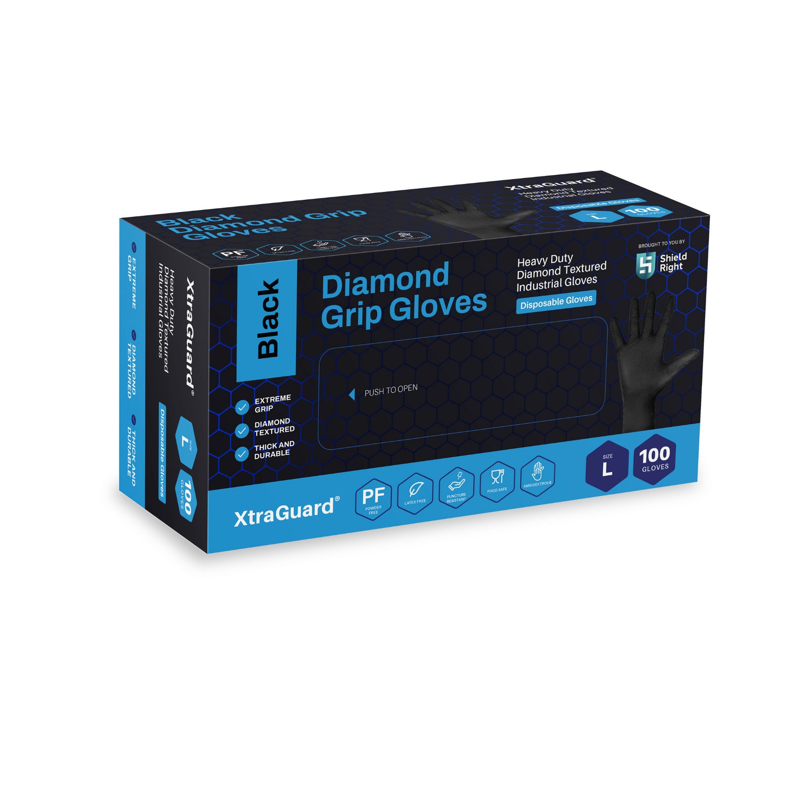 Shield Right Xtraguard Black Diamond Grip Gloves (Box of 100)