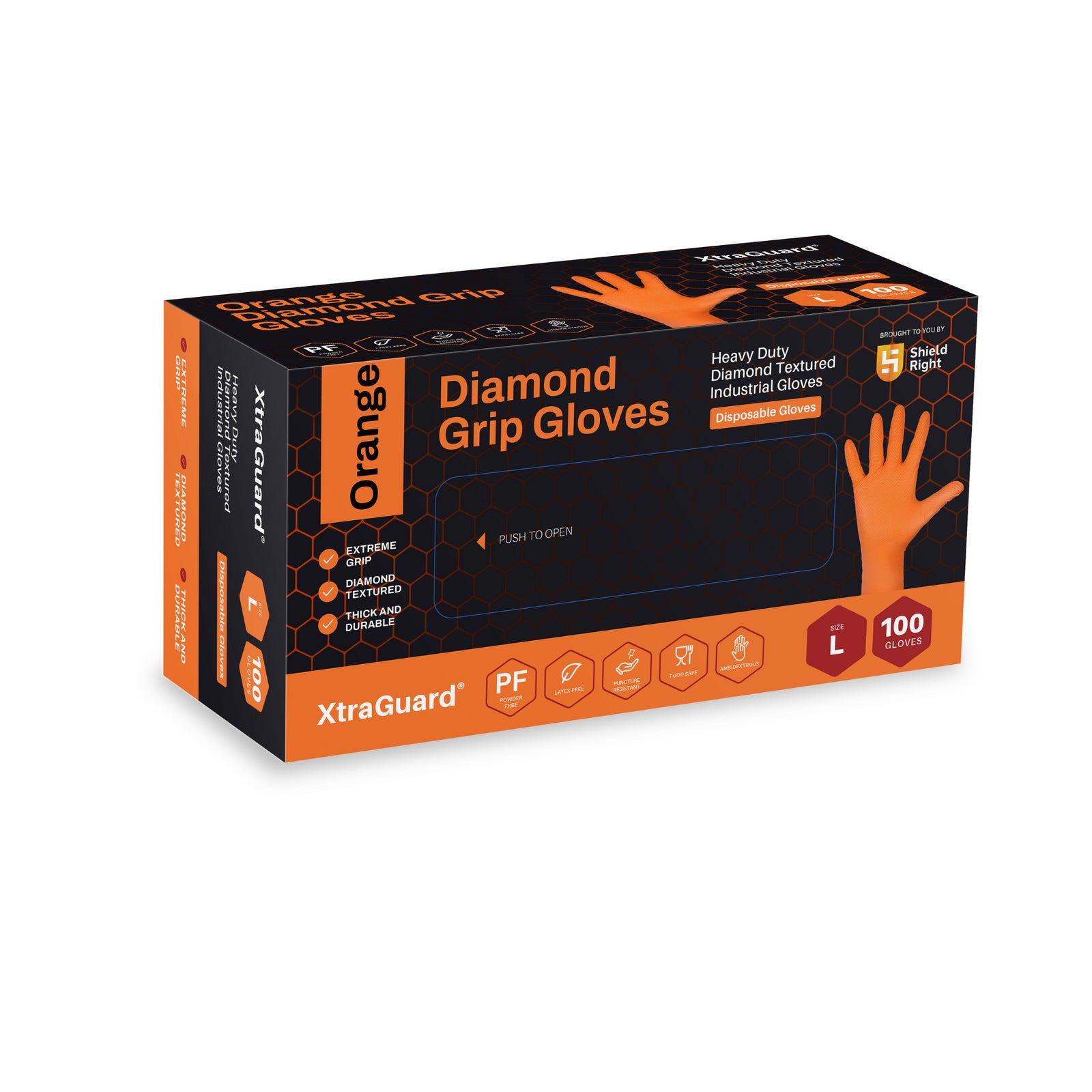 Shield Right Xtraguard Orange Diamond Grip Gloves (Box of 100)