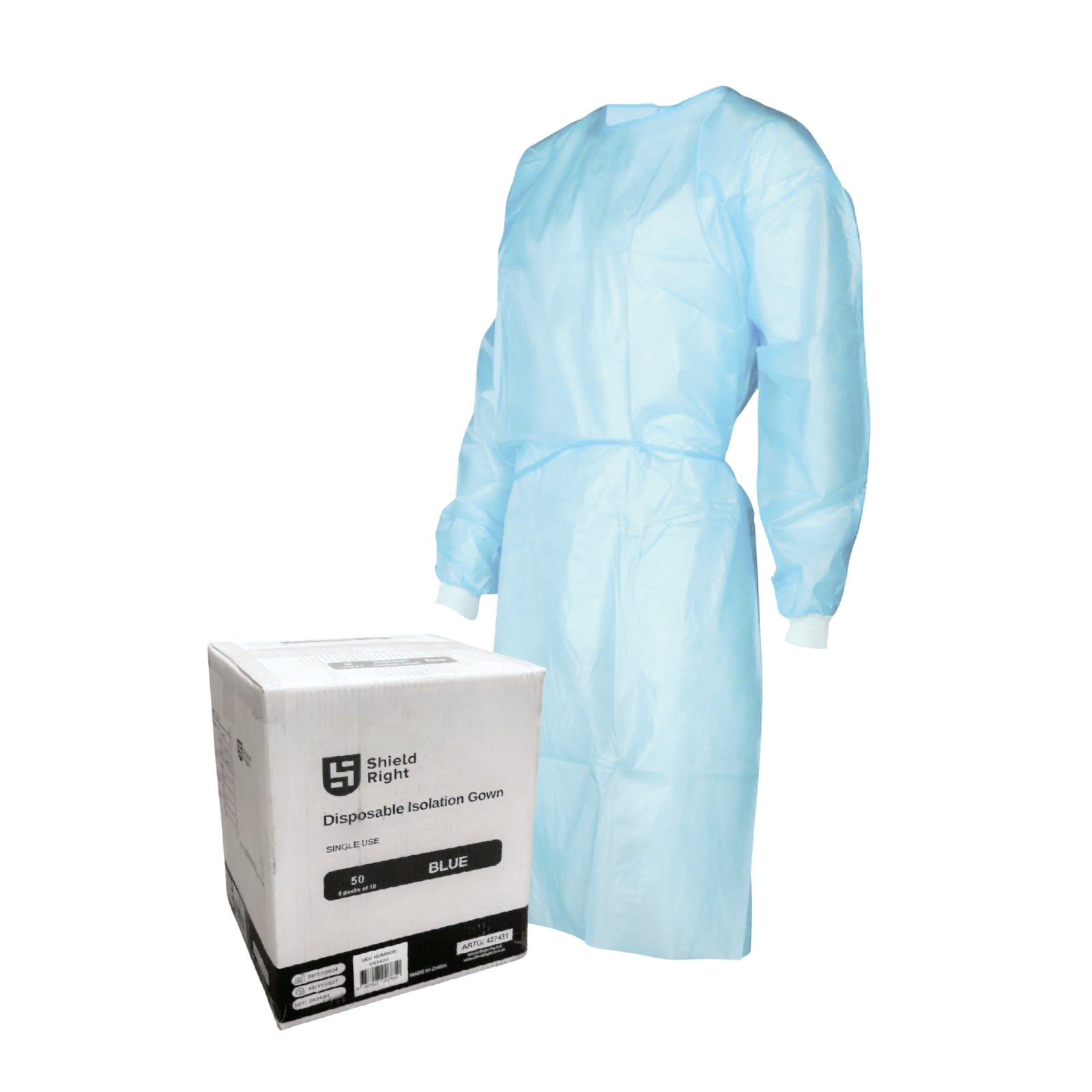 Isolation Gown – Knitted Cuff, Velcro Closure,