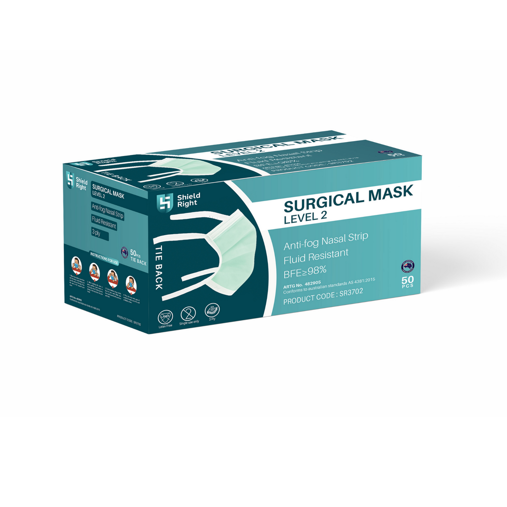 Subsidiary Risk Mask Shield Right Surgical Mask Level 2 – Tie-Back (50 Pcs) | PPE Supplier