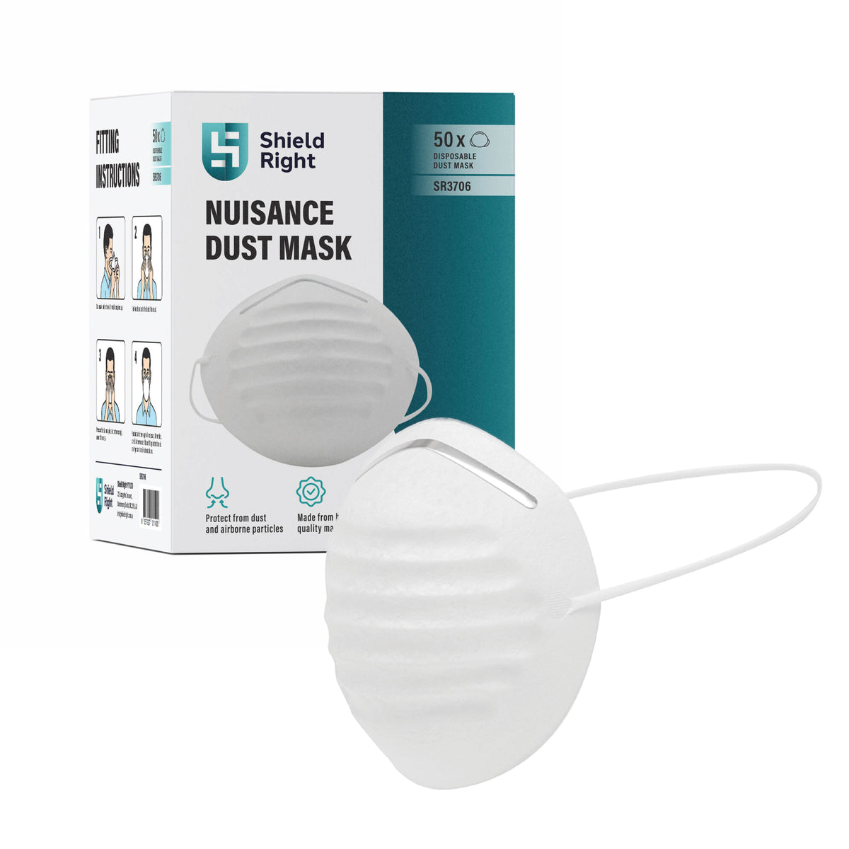 Shield Right Nuisance Dust Mask, Disposable – 50 Pack