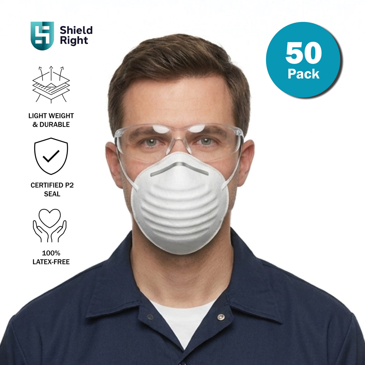 Shield Right Nuisance Dust Mask, Disposable – 50 Pack