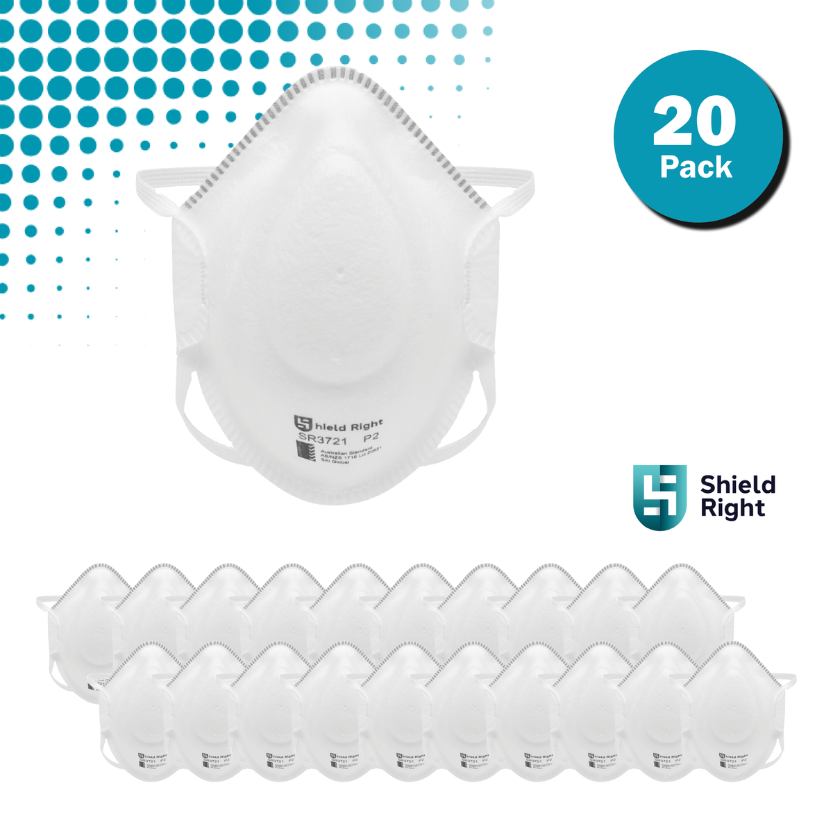 Shield Right P2 Moulded Disposable Respirator, Non-Valved – 20 Pack