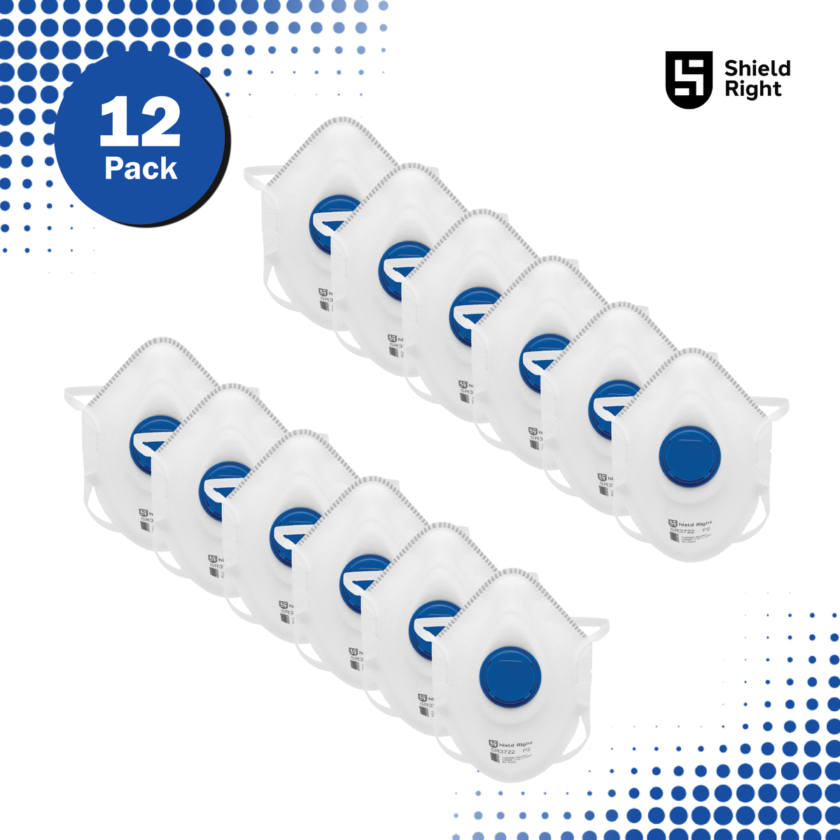 Shield Right P2 Moulded Disposable Respirator, Valved – 12 Pack