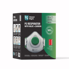 Shield Right P2 Moulded Disposable Respirator, Valved with Carbon Filter – 12 Pack