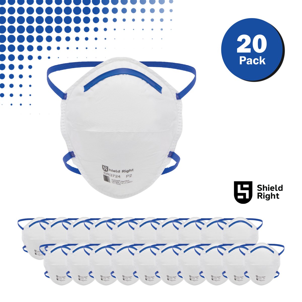 Shield Right P2 Conical Disposable Respirator, Non-Valved – 20 Pack
