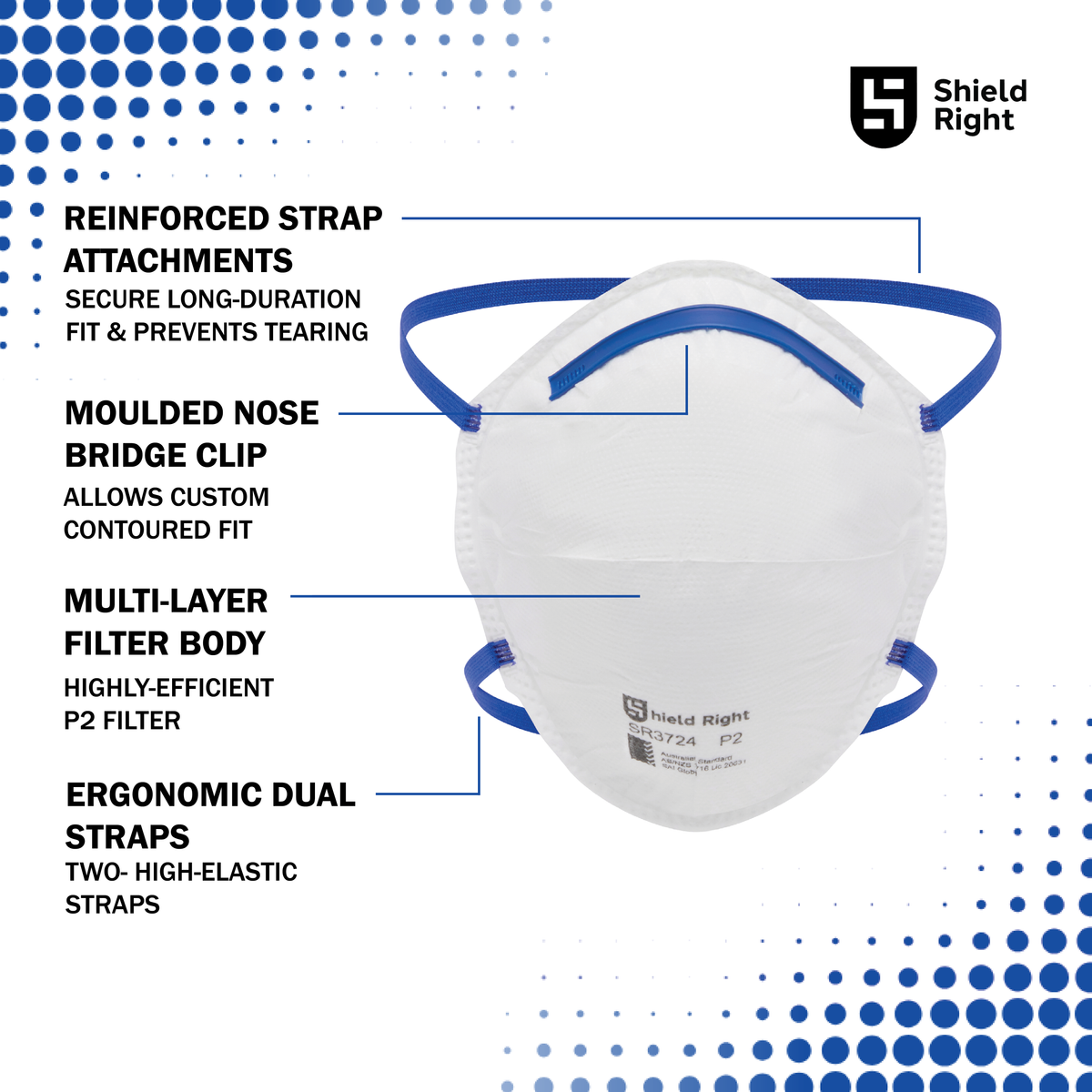Shield Right P2 Conical Disposable Respirator, Non-Valved – 20 Pack