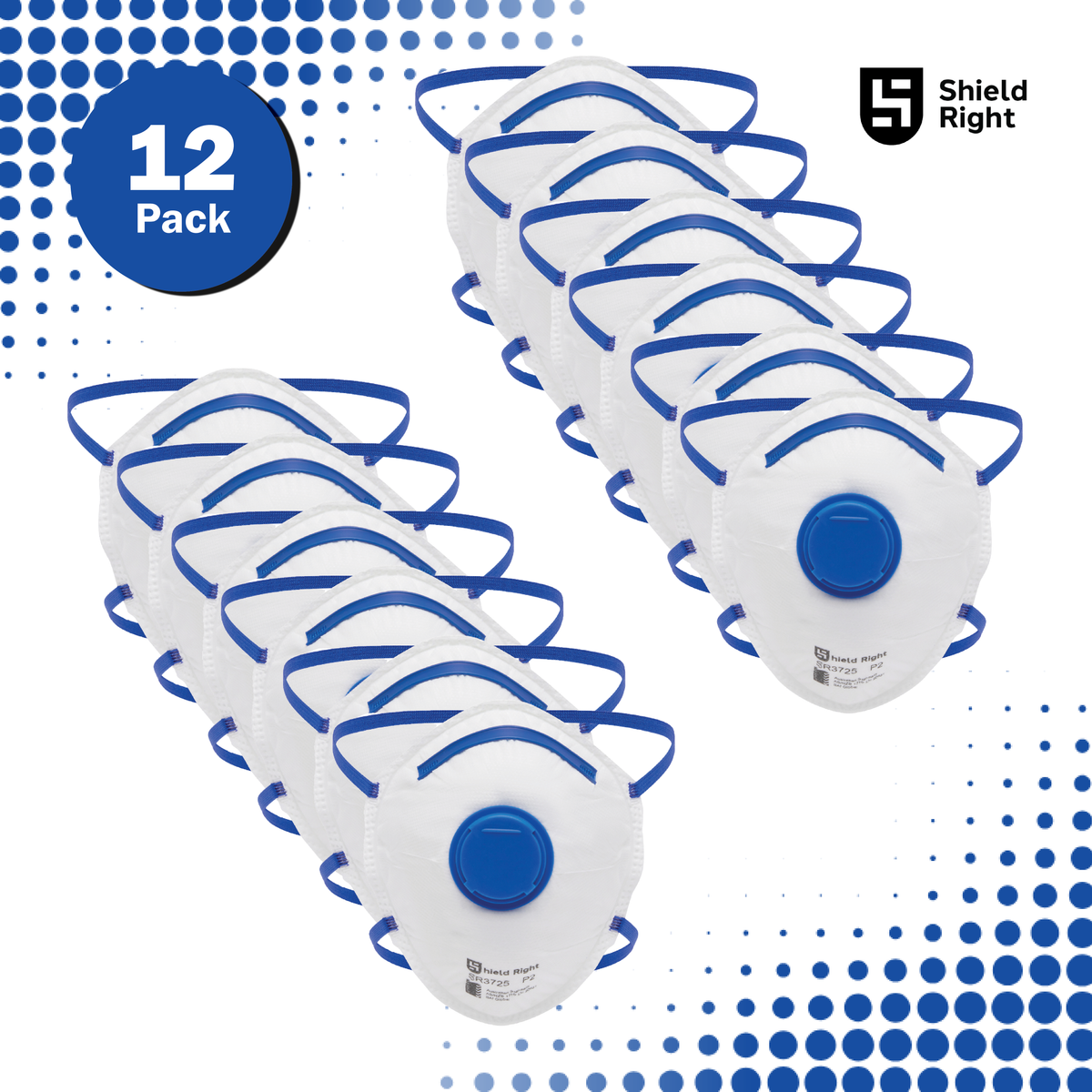 Shield Right P2 Conical Disposable Respirator, Valved – 12 Pack