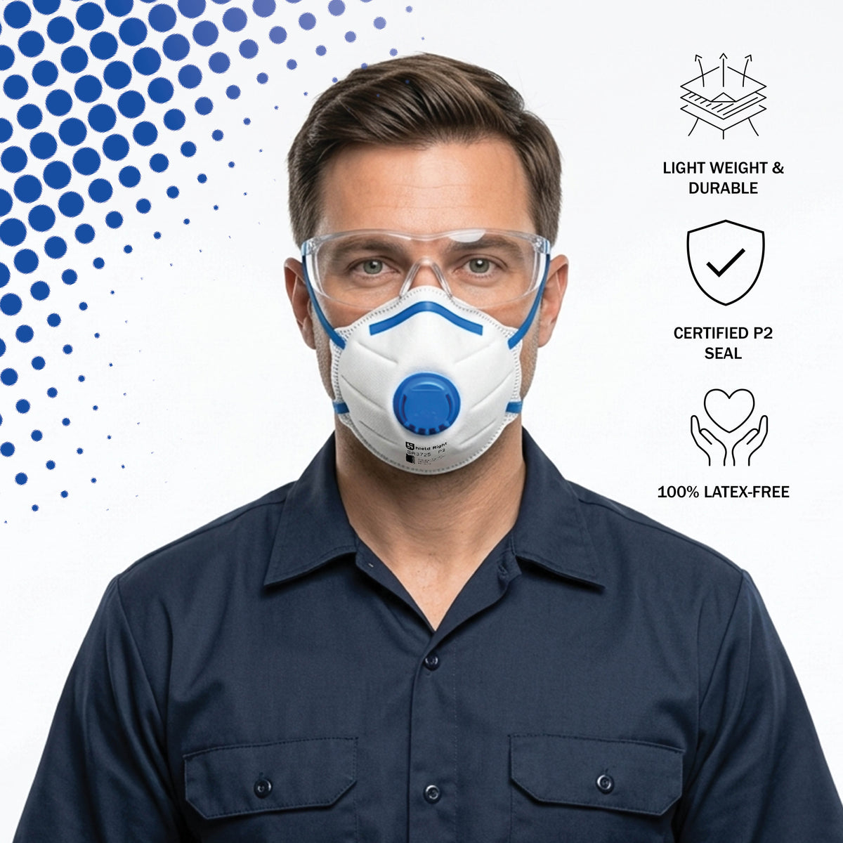 Shield Right P2 Conical Disposable Respirator, Valved – 12 Pack