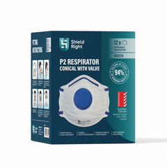 Shield Right P2 Conical Disposable Respirator, Valved – 12 Pack