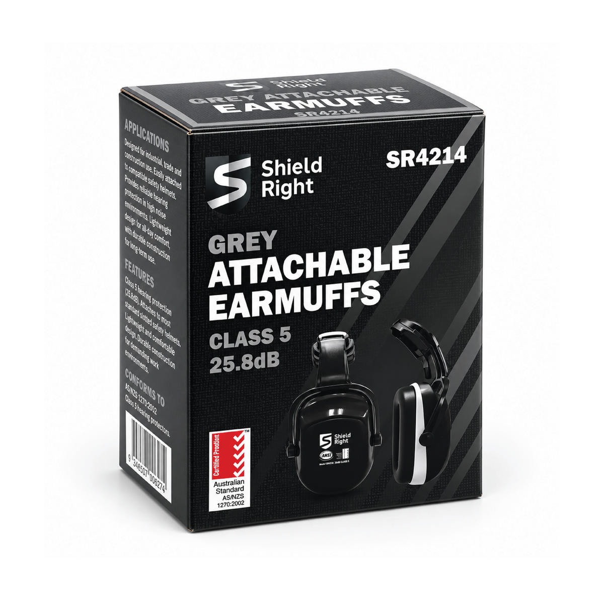 Shield Right Grey Attachable Earmuffs Class 5