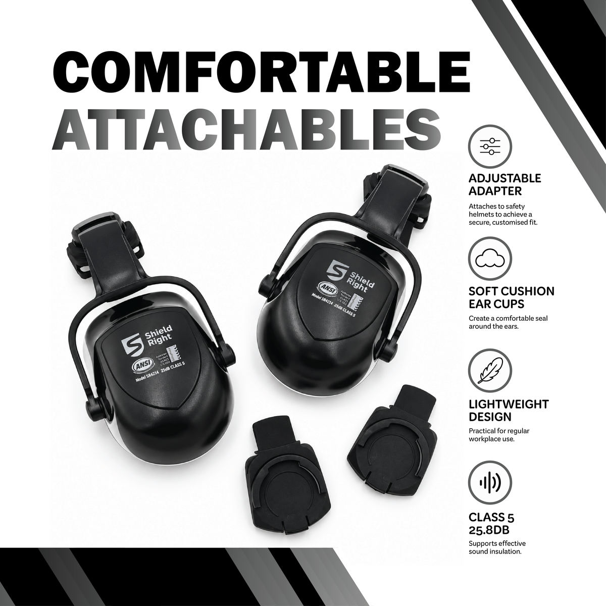Shield Right Grey Attachable Earmuffs Class 5