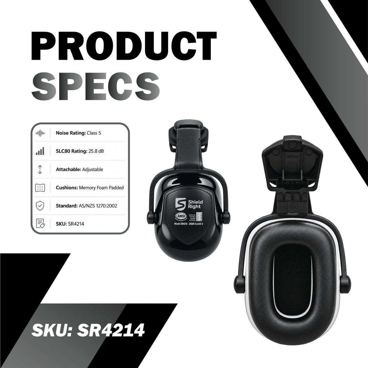 Shield Right Grey Attachable Earmuffs Class 5