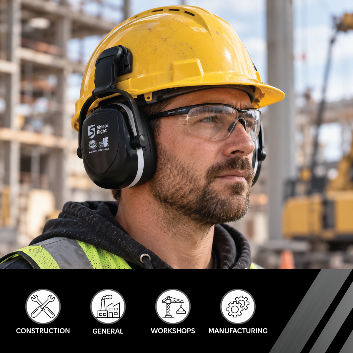 Shield Right Grey Attachable Earmuffs Class 5