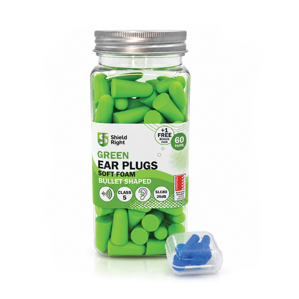 Shield Right Foam Ear Plugs Class 5 – 60 Pairs + Bonus Pair