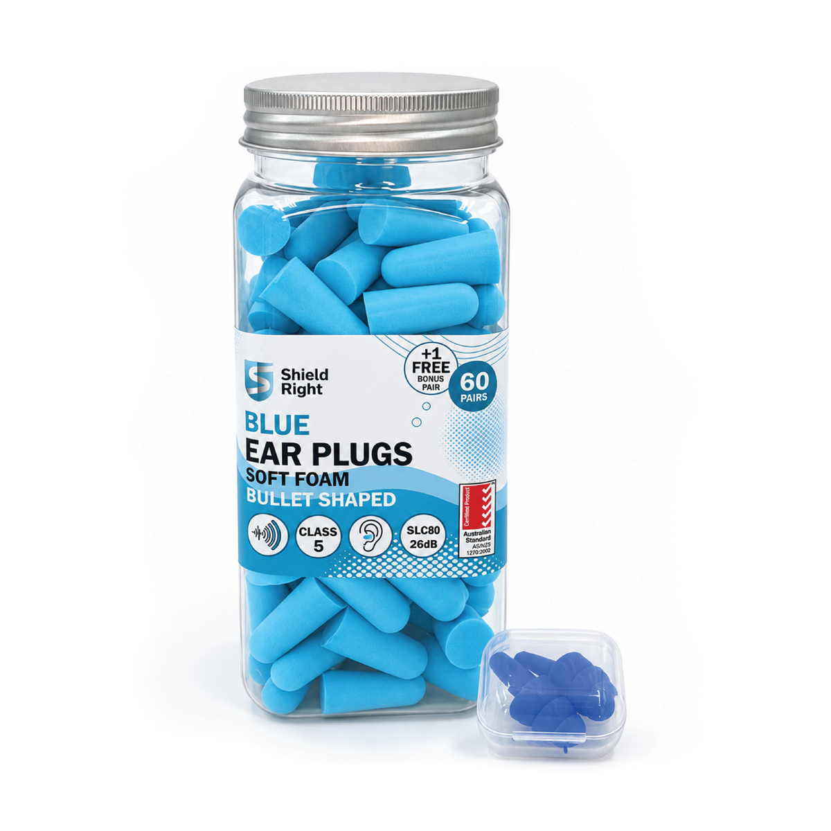 Shield Right Foam Ear Plugs Class 5 – 60 Pairs + Bonus Pair