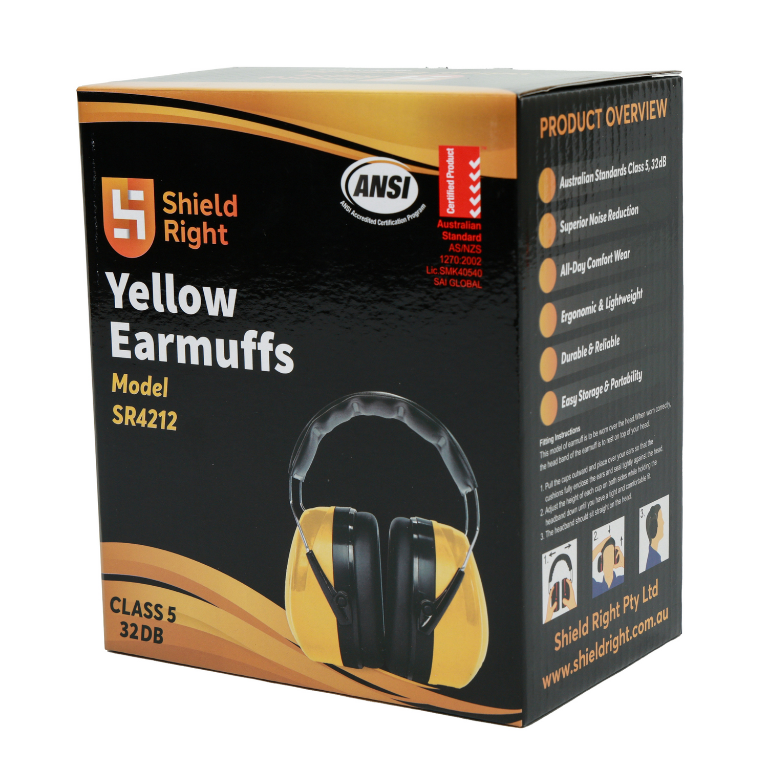 Shield Right Standard Yellow Earmuffs