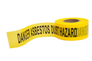 Danger Asbestos Dust Hazard Barrier Tape - 75mm x 300mtr Black on Yellow
