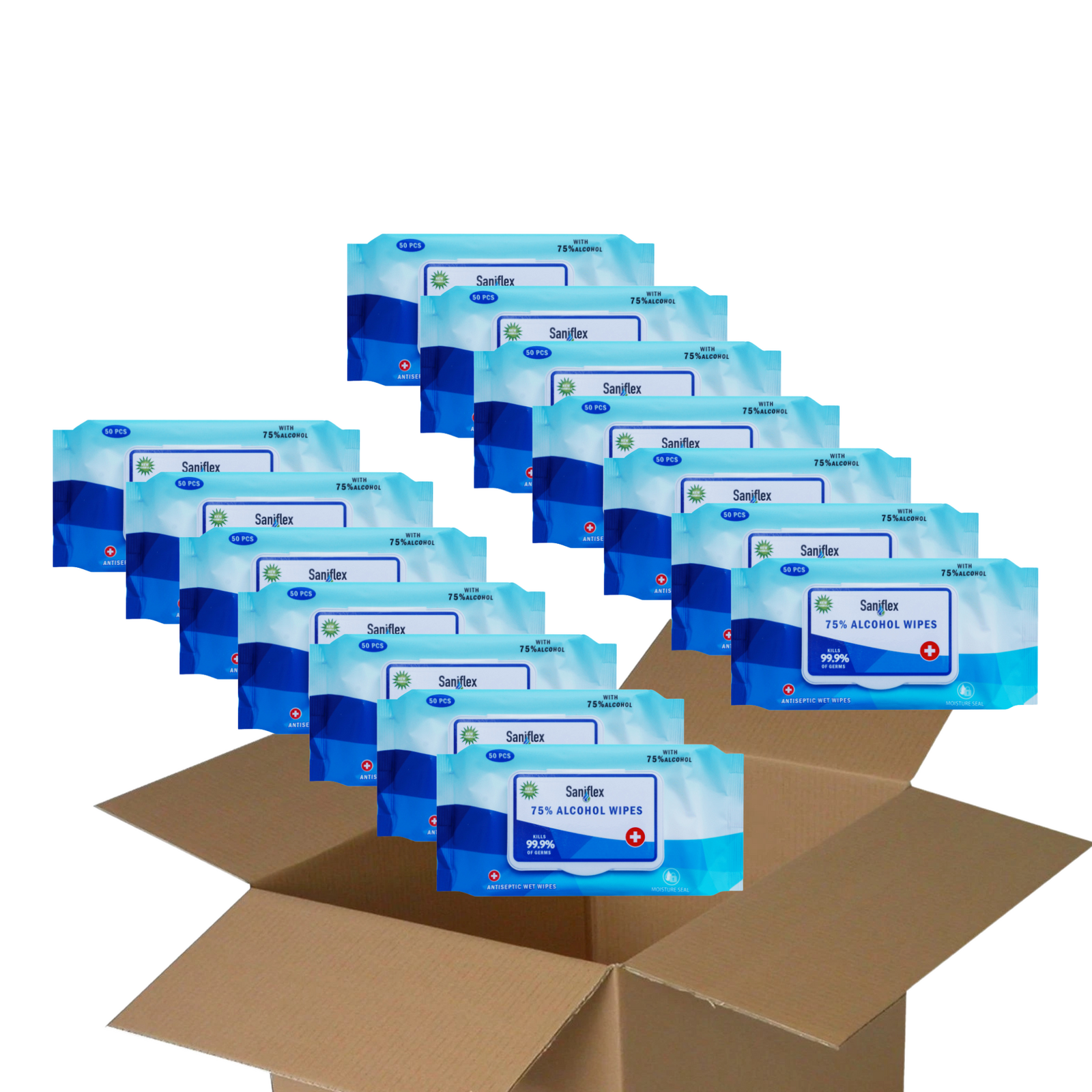 Saniflex 75% Alcohol Sanitary Wipes – 50 pack (42 Pack)- carton