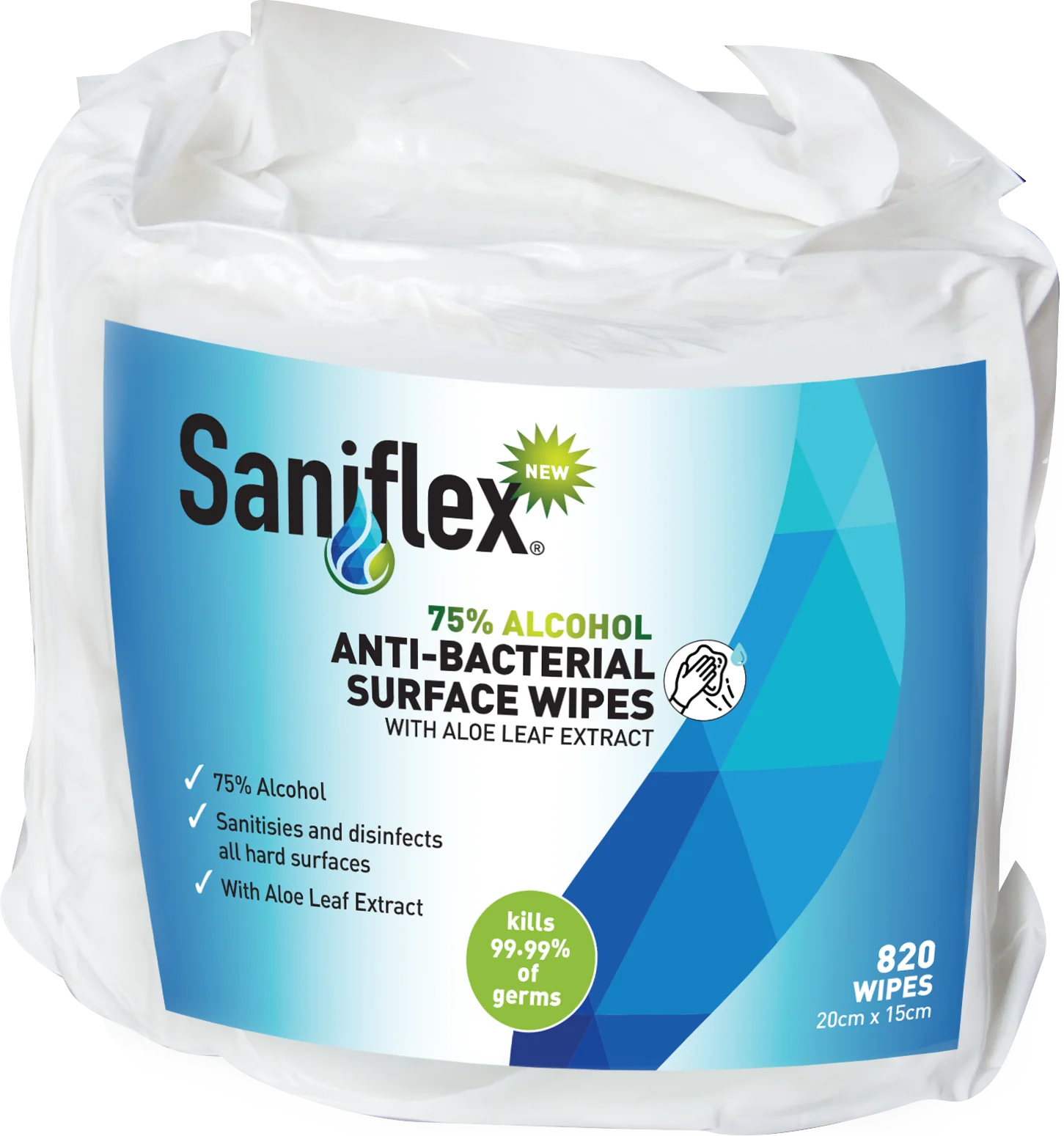 Saniflex 75% Alcohol Antibacterial Surface Wipes 820 Bag