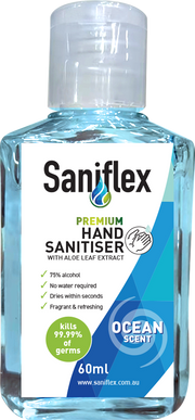 Saniflex Ocean Scent Rinse Free Hand Sanitiser 60ml FlipTop Bottle