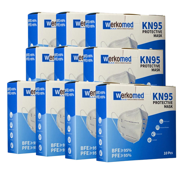 10 Packs KN95 Respirator Mask N95 P2 Equivalent White (100 Masks)