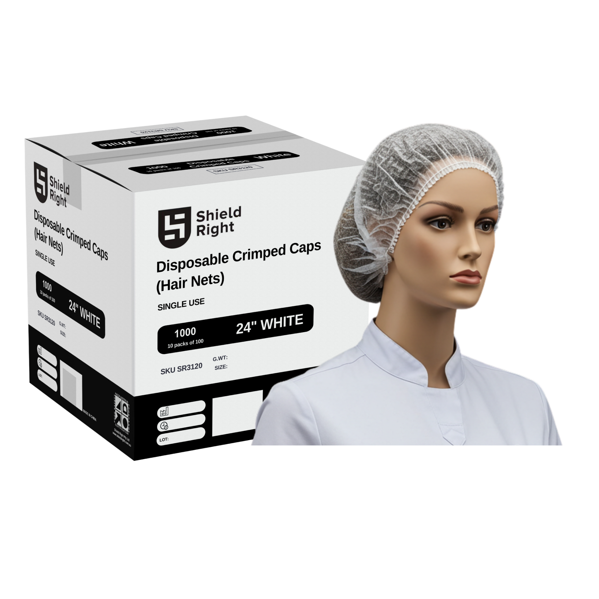 Shield Right Hairnets 24 Inch Disposable, Carton of 1000