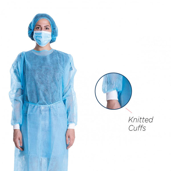 Werkomed Blue Disposable Isolation Gown - Knitted Cuff (Carton)
