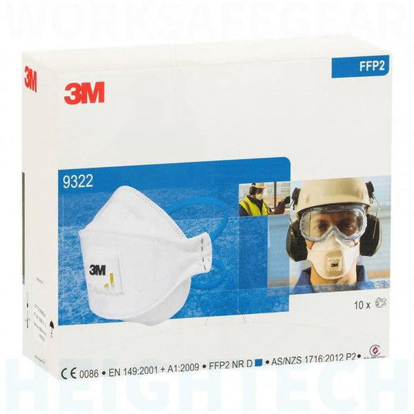 3M™ 9322A Disposable Respirator Face Mask Flat Fold Valved P2