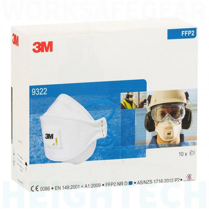 3M™ 9322A Disposable Respirator Face Mask Flat Fold Valved P2 (5 Pack)
