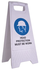 SAFETY SIGN CLEANLINK 32X31X65CM HEAD PROTECTION MUST BE WARN WHITE