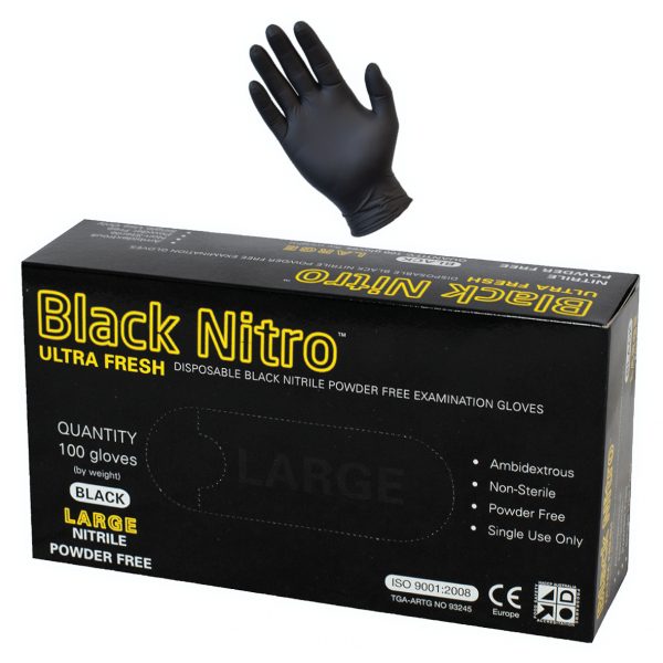 Black Nitrile Nitro Powder Free Disposable Gloves - Heavy Duty - (Carton of 10 boxes)