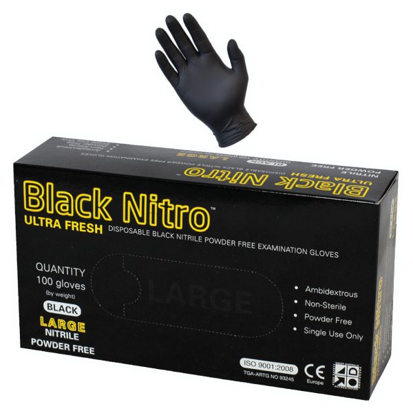Black Nitrile Nitro Powder Free Disposable Gloves - Heavy Duty - (Carton)