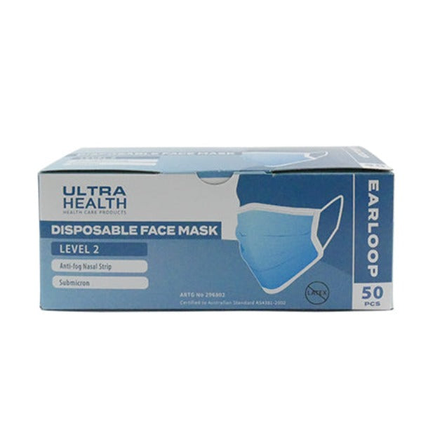 Ultra Health Surgical Face Mask Anti Fog 50 Pack Earloops