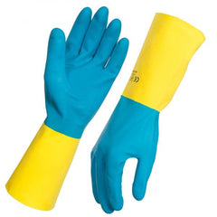 Ultra Touch Flocklined Blue Neoprene/Yellow Rubber Gloves