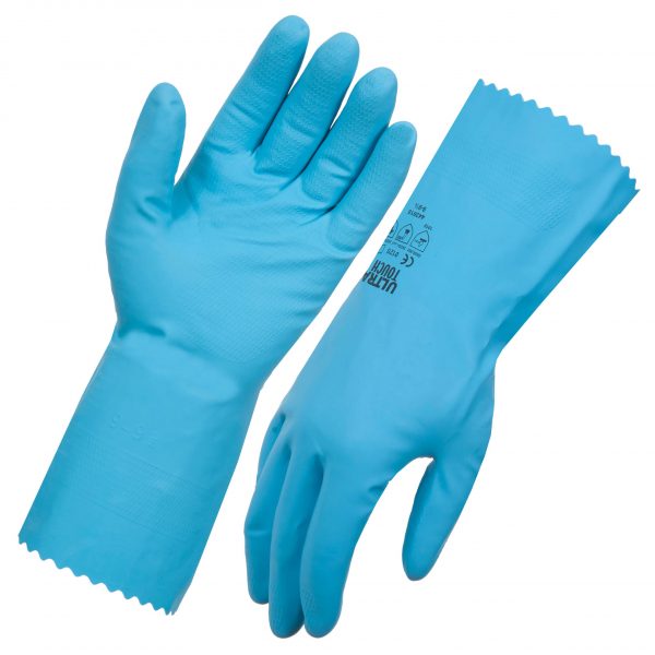 Ultra Touch Flocklined Blue Rubber Gloves