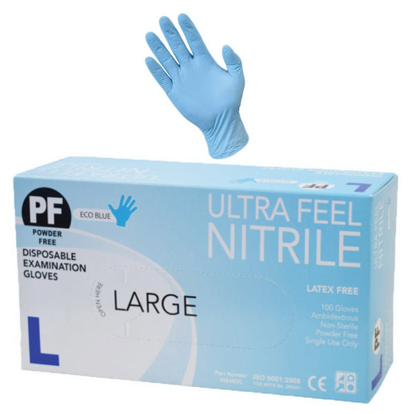 Blue Nitrile Powder Free Disposable Exam Glove (Carton of 10 boxes)