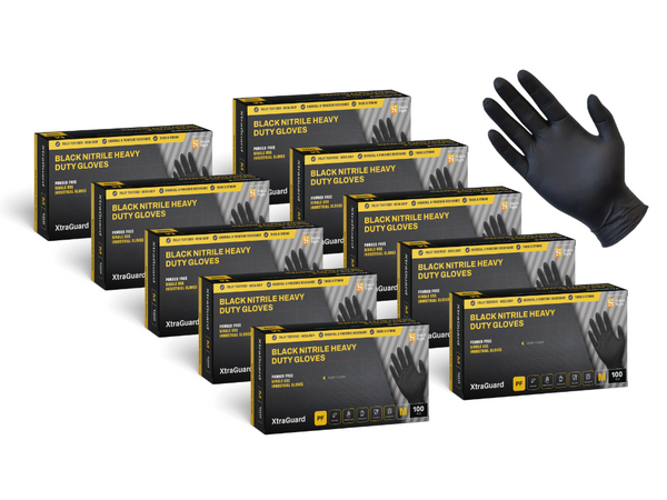 Shield Right Black Nitrile XtraGuard Disposable Gloves Heavy Duty Carton Of 1000