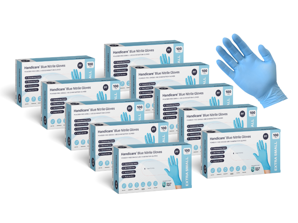 Handicare Blue Nitrile Powder Free Single Use Examination Gloves  Carton Of 1000