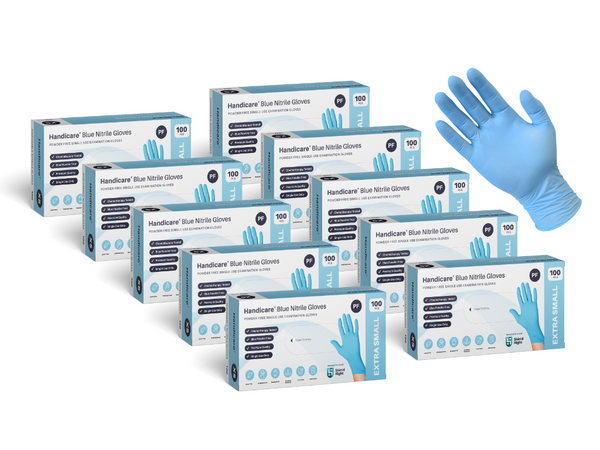 Handicare Blue Nitrile Powder Free Single Use Examination Gloves  Carton Of 1000