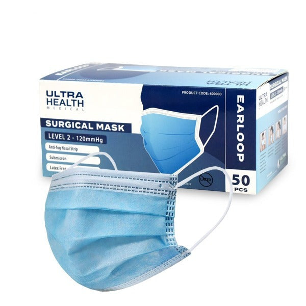 Ultra Health Surgical Face Mask Anti Fog 50 Pack Earloops