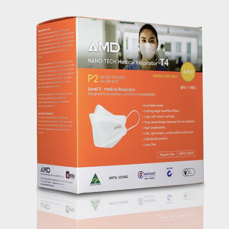 AMD Nano-Tech Medical T4 Respirator Mask 50 Pack – Earloop (5 Pack/250 Pieces)
